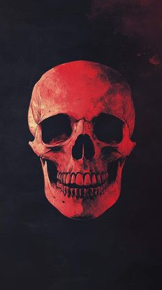 a red skull on a black background