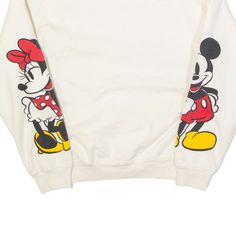 Item is in used condition. Small mark to front of sweatshirt. >Size: XS >Armpit To Armpit: 18" >Armpit To Cuff: 18" >Collar To Hem: 21" Mickey Mouse Long Sleeve Sweatshirt For Streetwear, Long Sleeve Mickey Mouse Sweatshirt For Streetwear, Casual Mickey Mouse Sweatshirt For Streetwear, White Cotton Mickey Mouse Sweatshirt, White Mickey Mouse Sweatshirt For Winter, White Mickey Mouse Winter Sweatshirt, Winter White Mickey Mouse Sweatshirt, Mickey Mouse Crew Neck Hoodie For Streetwear, Casual White Mickey Mouse Sweatshirt