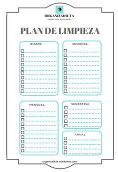 a printable planner with the words plan de limppeza in spanish and english