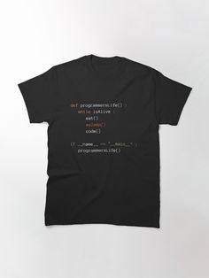 a black t - shirt with an image of a programming code printed on it