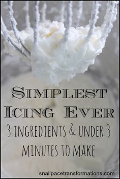 an image of a mixer with icing on it and the words, simpleest icing fever 3 ingredients & under 3 minutes to make