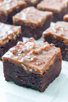 chocolate brownies with peanut butter frosting on top