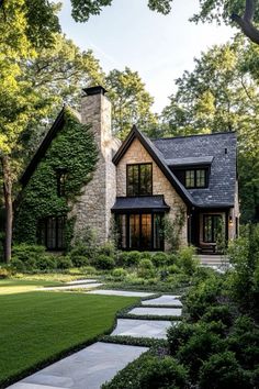 a house with stone steps leading up to it