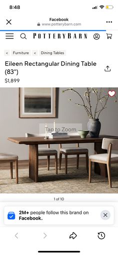 the dining table is on sale for $ 3, 899 and has been purchased from pottery