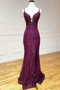 mermaid/trumpet spaghetti straps grape lace beaded long prom dress formal evening dress Mx Dresses, Purple Prom, Purple Prom Dress, Dress Mermaid, Vintage Prom, Prom Dress Inspiration, Pretty Prom Dresses, Popular Dresses, Backless Design