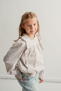 The Gia blouse is the perfect combination of sweet and functional, and the neutral colors pair with so much that you already own! The Gia blouse features an eyelet detail that runs along the front and cuffs of the sleeves. With its charming ruffles and the option to match with mom, this top is perfect for any little girl's wardrobe! Style: long sleeved, ruffled top, light weight Color: taupe Fabric content: 100% Cotton Care instructions: wash gentle cycle, cold; lay flat to dry, cool iron if needed. For best results, always follow care instructions on garment label. Our sizing is always approximate and can vary due to personal preference and style. For the best experience - and to make life easier for everyone! - please carefully measure yourself before placing your order and allow 1" vari Calm Color Palette, Taupe Fabric, Be Intentional, Eyelet Top, Ruffled Top, Modest Clothing, With Mom, Girls Blouse, Color Pairing