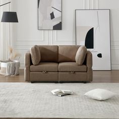 a living room scene with focus on the couch