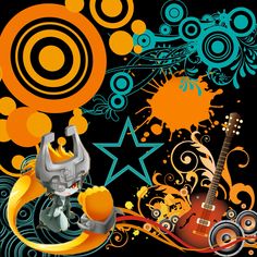 an abstract background with guitars and stars