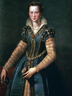 size: 12x9in Giclee Print: Portrait of Maria De Medici, 16th Century by Alessandro Allori : Parting Is Such Sweet Sorrow, 16th Century Portraits, 16th Century Clothing, Fashion History Timeline, Italian Dress, History Timeline, Print Portrait, Venus Dresses, Century Clothing