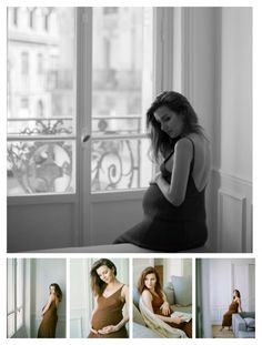 black and white photos of a woman sitting in front of a window