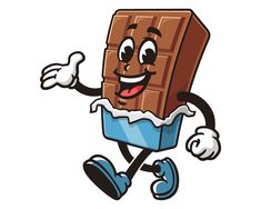 a cartoon chocolate bar character running and smiling