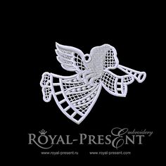 a white angel on black background with the word royal - presnt written in it