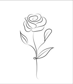 Rose Flower Line Art, Roses Simple Drawing, Simple Rose Line Drawing, Minimalist Rose Drawing, Flower Line Art Simple, Rose Simple Drawing, Modern Rose Tattoo, Pink Rose Drawing, Simple Rose Drawing