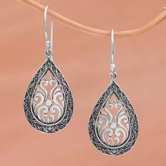 Sterling Silver Balinese Tendrils Tear Drop Dangle Earrings - Silver Drop | NOVICA Plain Silver Rings, German Silver Jewelry, Silver Jewellery Indian, Stud Jewelry, Classy Jewelry, Silver Dangle Earrings, Sterling Silver Dangle Earrings, Drop Dangle Earrings, Sapphire Earrings