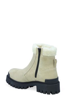 A fuzzy wool collar amplifies the cozy style of a comfy side-zip boot elevated a chunky heel and toothy lug sole. 1 1/4" heel 5" shaft; 10 1/2" calf circumference Leather upper/synthetic lining/rubber sole Imported Side Zip Boots, Lug Sole Boots, Miz Mooz, Cozy Style, Cozy Fashion, Lug Sole, Chunky Heel, Chunky Heels, Side Zip