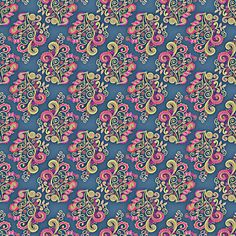 a blue and pink pattern with swirls on it