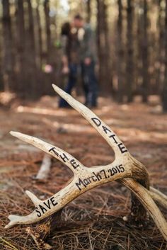 the antlers have been carved to say save the date