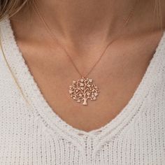 The Tree of Life Necklace symbolizes one's individuality as trees are all unique with their branches sprouting at different points and in different directions. It symbolizes a person's personal growth into a unique human being as different experiences shape them into who they are.• Finish: 925k Sterling Silver / Rose • It's dainty and can be worn every day • A special piece you'll treasure • High quality materials and attention to detail • Our jewelry is designed With ?️ In NY H O W ∙ T O ∙ O R Spiritual Rose Gold Sterling Silver Charm Necklaces, Spiritual Rose Gold Sterling Silver Charm Necklace, Elegant Tree Of Life Jewelry For Anniversary, Elegant Tree Of Life Necklace For Anniversary, Tree Of Life Pendant Necklaces For Anniversary, Tree Of Life Necklace For Anniversary On Mother's Day, Tree Of Life Necklace For Anniversary And Mother's Day, Tree Of Life Necklace For Anniversary, Mother's Day, Mother's Day Tree Of Life Round Pendant Jewelry