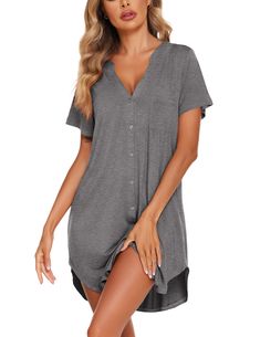 PRICES MAY VARY. 【Ekouaer Nightgown】This night shirts for women sleepwear made of soft,comfort and lightweight fabric,Casual and loose fit,ladies sleep shirts are a perfect way to enjoy any day 【Button Nightshirt】The sexy sleep dress featuring deep v neck/front button closure/short sleeve,high quality Super soft,breathable sleepshirt takes you comfy and relaxation 【Functional Night Dress】Front button design makes the sleep shirt can be used as a casual pajama dress or maternity nursing nightdres Night Shirts For Women, Maternity Nightgown, Nursing Gown, Women Sleepwear, Pajama Dress, Night Dress For Women, Nightgowns For Women, Lounge Dress, Sleep Dress