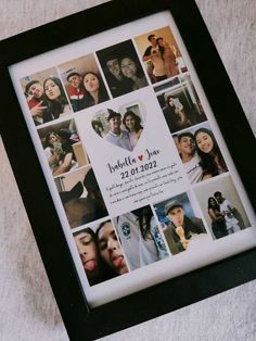 a collage of photos is displayed in a black frame