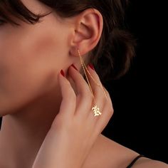 Made of sterling silver, the earrings is a shining accessory you'll find yourself wearing day in day out. Metal: 925 sterling silver; optional 18k yellow / white / rose gold vermeil Letter size: 10 mm / 0.39"; 7 mm / 0.27" Total length: approx. 10 cm / 3.93" Hypoallergenic: nickel-free materials used therefore suitable for those with metal allergies Sterling Silver Tarnish-resistant Cartilage Earrings As Gift, Yellow Gold Drop Cartilage Earrings As Gift, Yellow Gold Threader Earrings As A Gift, Yellow Gold Threader Earrings For Gift, Silver 14k Gold Threader Earrings As Gift, Minimalist Sterling Silver Tarnish-resistant Threader Earrings, Minimalist Sterling Silver Tarnish Resistant Threader Earrings, Minimalist Tarnish-resistant Sterling Silver Threader Earrings, Sterling Silver Drop Cartilage Earrings Fine Jewelry