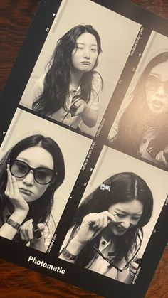 four different pictures of women with glasses on the same page and one has her hand to her face