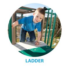 a young boy climbing up the side of a slide