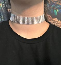 "This lovely sparkling Rhinestone Choker Necklace, Choice of Width, Iridescent Rhinestone Choker Necklace Wedding / Bridal / Engagement Jewelry Weddings, Engagements, sweet 16, Parties etc. RHINESTONES AND RESIN : SOFTER TO WEAR, FLEXIBLE RHINESTONE CHOKER 11.8\" AND EXTENDS TO 14.7\" CHOICE OF: 3 ROW = .39 INCHES / 5 ROW = .62 INCHES / 8 ROW = .98 INCHES / 12 ROW = 1.49 INCHES. The backing on the choker helps so it doesn't get itchy. Please feel free to ask any questions as I do not accept retu Choker Necklace Wedding, Rhinestone Choker Necklace, Sweet 16 Parties, Rhinestone Choker, Necklace Wedding, Choker Necklaces, Engagement Jewelry, Sweet 16, Wedding Bridal