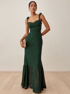 Formal Wedding Guest Dress, Long Green Dress, Trumpet Skirt, Cocktail Attire, Grad Dresses, Full Length Dress, Reformation Dresses