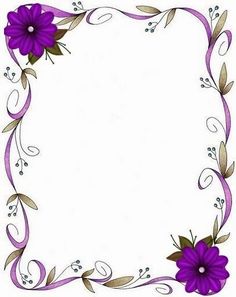 a purple flower frame with vines and leaves on it's sides, in the center is