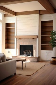 a living room filled with furniture and a fire place in the middle of a room