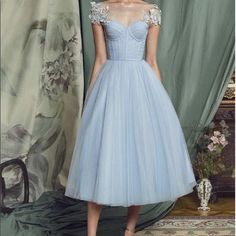 New Used Once Only No Flaws Super Cute Cinderella Style Neckline: Scoop Polyester Chiffon Light Blue Size L True To Size Blue Spring Banquet Dress, Fitted Light Blue Midi Dress For Prom, Blue Tea Length Evening Dress, Blue Tea Length Dress For Evening, Blue Knee-length Midi Dress For Prom, Blue Tea-length Dress For Evening, Blue Midi Dress For Spring Prom, Blue Tea-length Spring Dress, Light Blue Fitted Midi Dress For Wedding