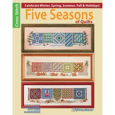 cross stitch book with four different designs on the front and back cover, featuring five seasons