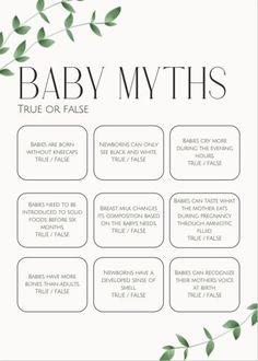 the baby's true or false game is shown with leaves and branches on it