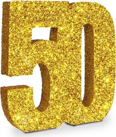 the number fifty five in gold glitter