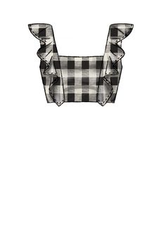 a black and white checkered shirt with ruffles on the front, back and sides