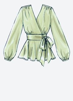 a drawing of a blouse with a tie around the waist