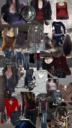 the collage shows different types of clothing and accessories, including jeans, jackets, sweaters