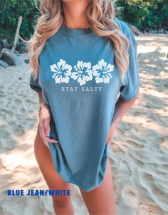 The ultimate Hibiscus Beach Shirt, get ready for Summer or Beachy Vacation with this cute Hibiscus Shirt! This Preppy Comfort Colors® Tshirt is super comfy! Size up for a Trendy Oversized Look!  Beachy Shirts, Coconut Girl, Hawaii Shirt Cute Beach Tops For Vacation, Spring Vacation T-shirt With Hibiscus Print, Cute Tops For Beach Vacation, Cute Tops For Beach Season Vacation, Tropical Print Beachy Tops For Beach Party, Beachy Tops With Tropical Print For Beach Party, Summer Tops With Hibiscus Print For Vacation, Hawaiian Cotton T-shirt For Beach, Blue Hibiscus Print Top For Beach