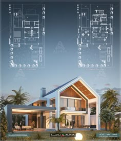 an architectural drawing of a modern house