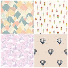 four different patterns with hot air balloons