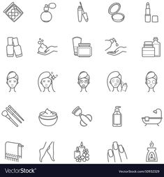 spa and beauty icons set on white background