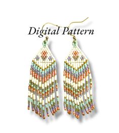 a pair of earrings with beads and fringes