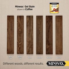 six different types of minwax gel stain in coffee