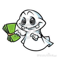 a cartoon ghost with money in his hand