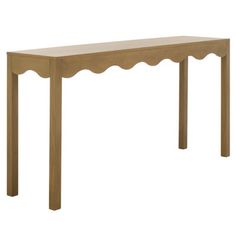 a wooden table with scalloped legs and a wood top on an isolated white background