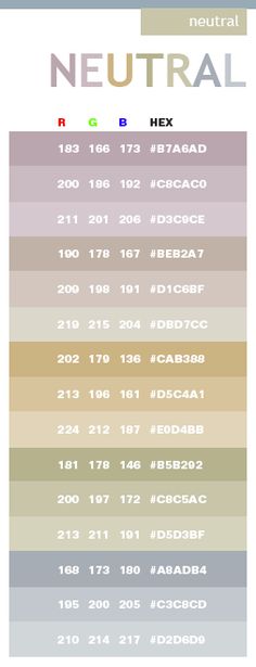 the color chart for neutral, with different colors and numbers on each side of it