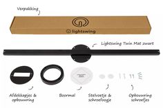 the contents of a lightswing kit including an electronic device and other items for lighting