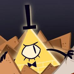 an image of a cartoon character in front of pyramids with the letter i on it