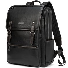 Genuine pebbled cowhide made laptop black leather backpack with double buckle trim and magnetic snap compartment. The stylish backpack has a large capacity to put down both a 15.6" laptop and clothes for easy outings. Black is the most versatile color, black backpack with your various styles of clothing. 14 days warranty ✓ Free shipping on $50 ✓ Top quality leather ✓ Attentive service Laptop Business, Stylish Leather Bags, Laptop Backpack Mens, Handmade Leather Backpack, Sequin Backpack, Leather Backpack For Men, Brown Accessories, Leather Laptop Backpack, Office Bag